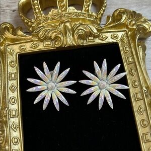 Vintage Tara Iridescent Metal Flower Clip On Earrings